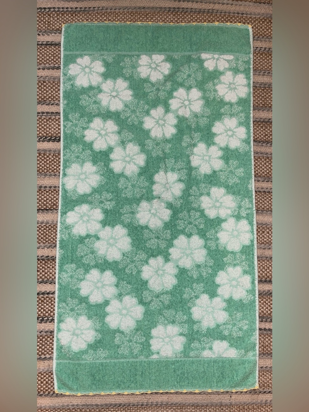 Vintage green floral bath towel